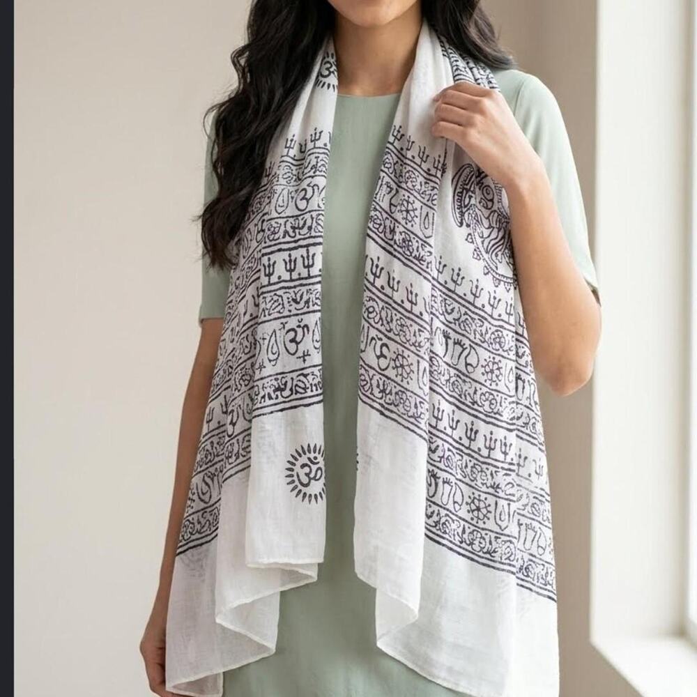 White scarf with black paisley